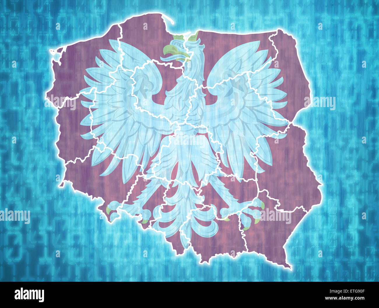 map of poland with administrative divisions over digital background ...