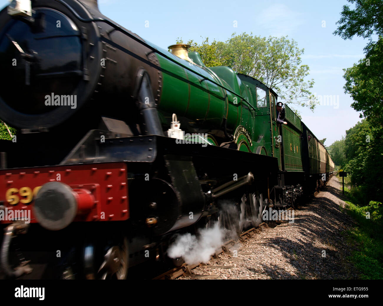 Steam Locomotive, Hall class 6960 - Ravingham Hall on the West Somerset heritage between Watchet and Washford stations Somerset, Stock Photo