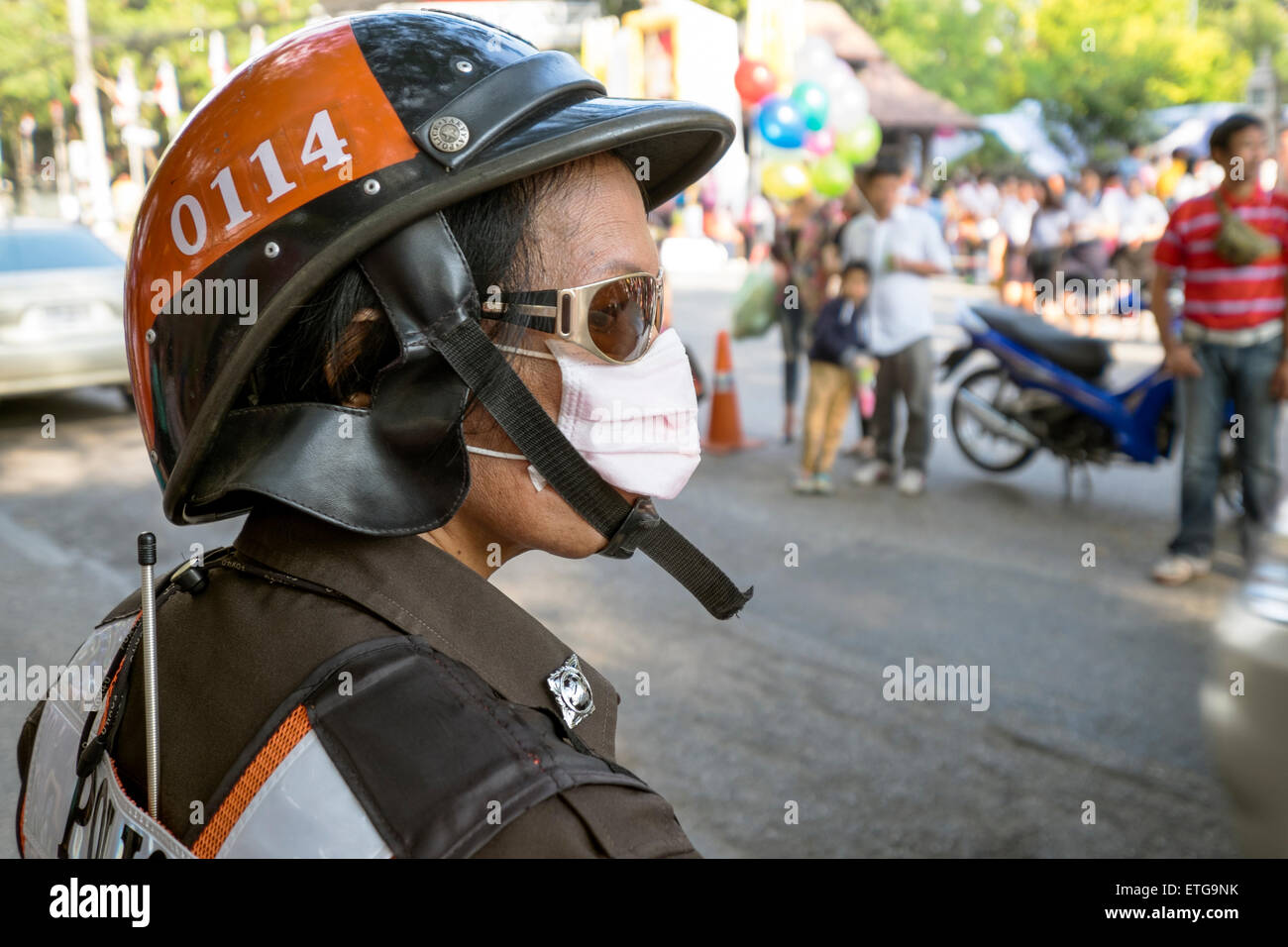 Asia. Thailand, Chiang Mai. Portrait of a Policeman. Stock Photo