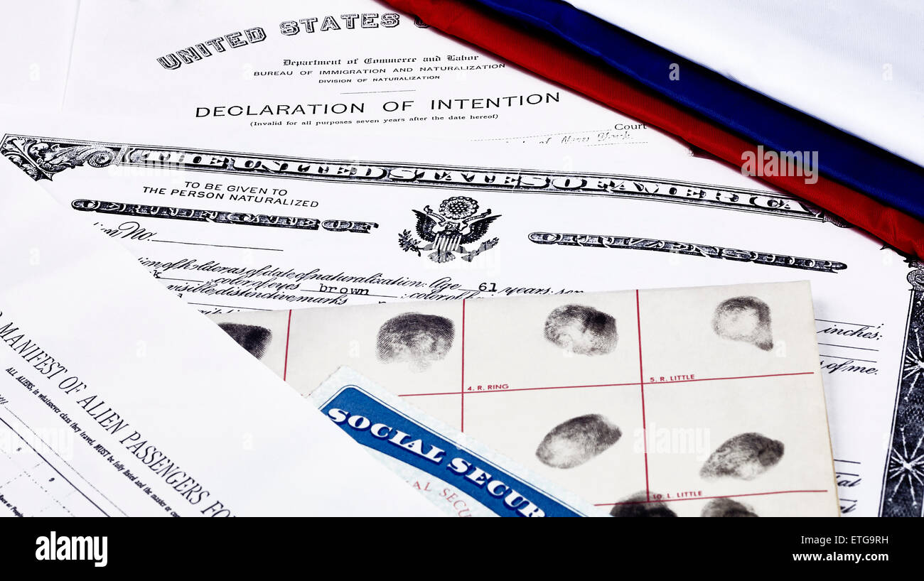 Picture of Certificate of US Citizenship, social security card, declaration of ...