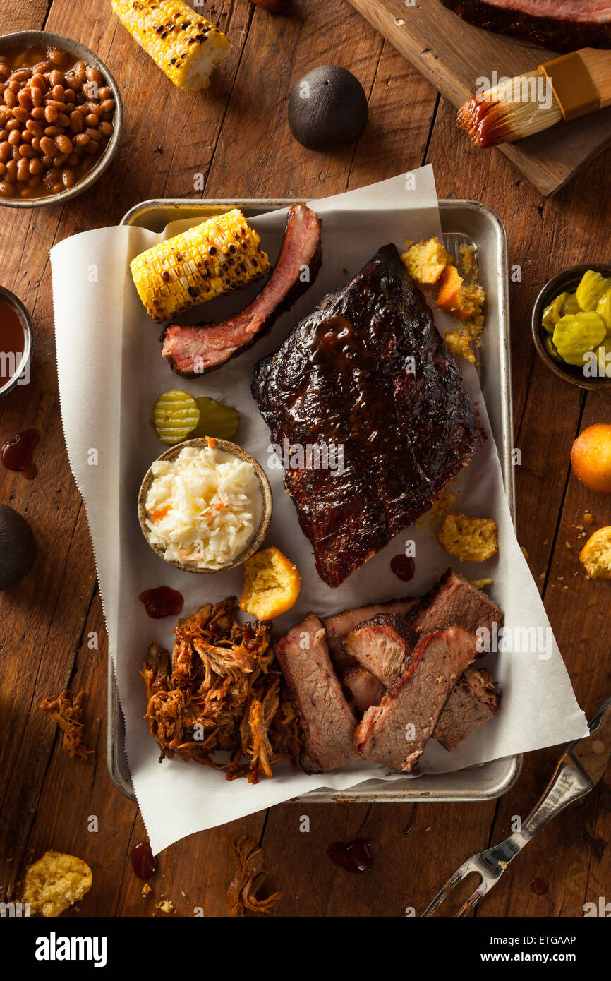 Barbecue Smoked Brisket and Ribs Platter with Pulled Pork and Sides Stock Photo Alamy
