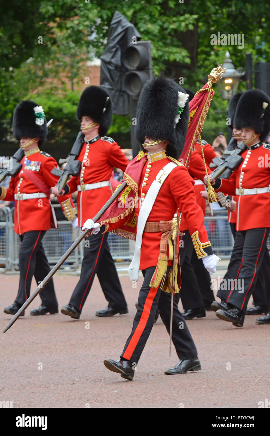 The Colour of 1st Battalion Welsh Guards. Trooping of the Colour in The Mall. London. Space for copy Stock Photo