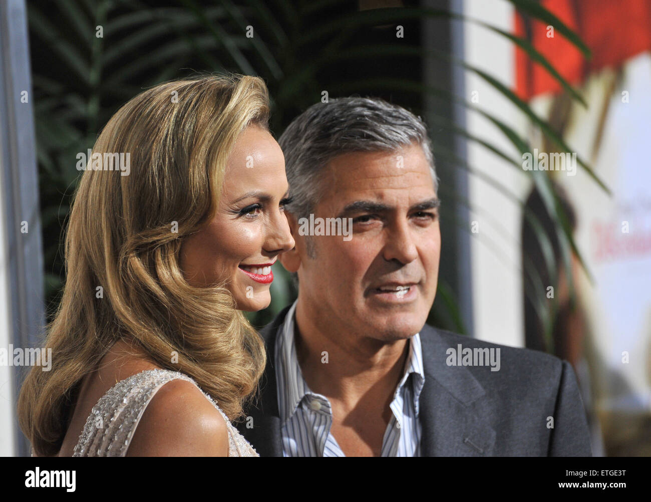 BEVERLY HILLS, CA - NOVEMBER 15, 2011: George Clooney & girlfriend Stacy Keibler at the Los Angeles premiere of his new movie 'The Descendants' at the Samuel Goldwyn Theatre in Beverly Hills. November 15, 2011 Beverly Hills, CA Stock Photo