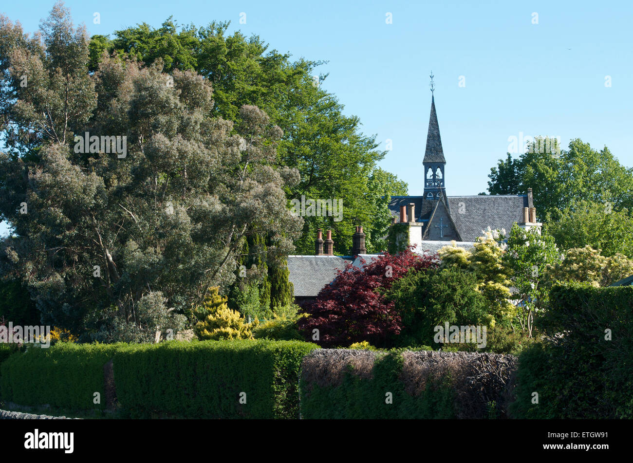 Looking back to Luss village from the pier. Stock Photo