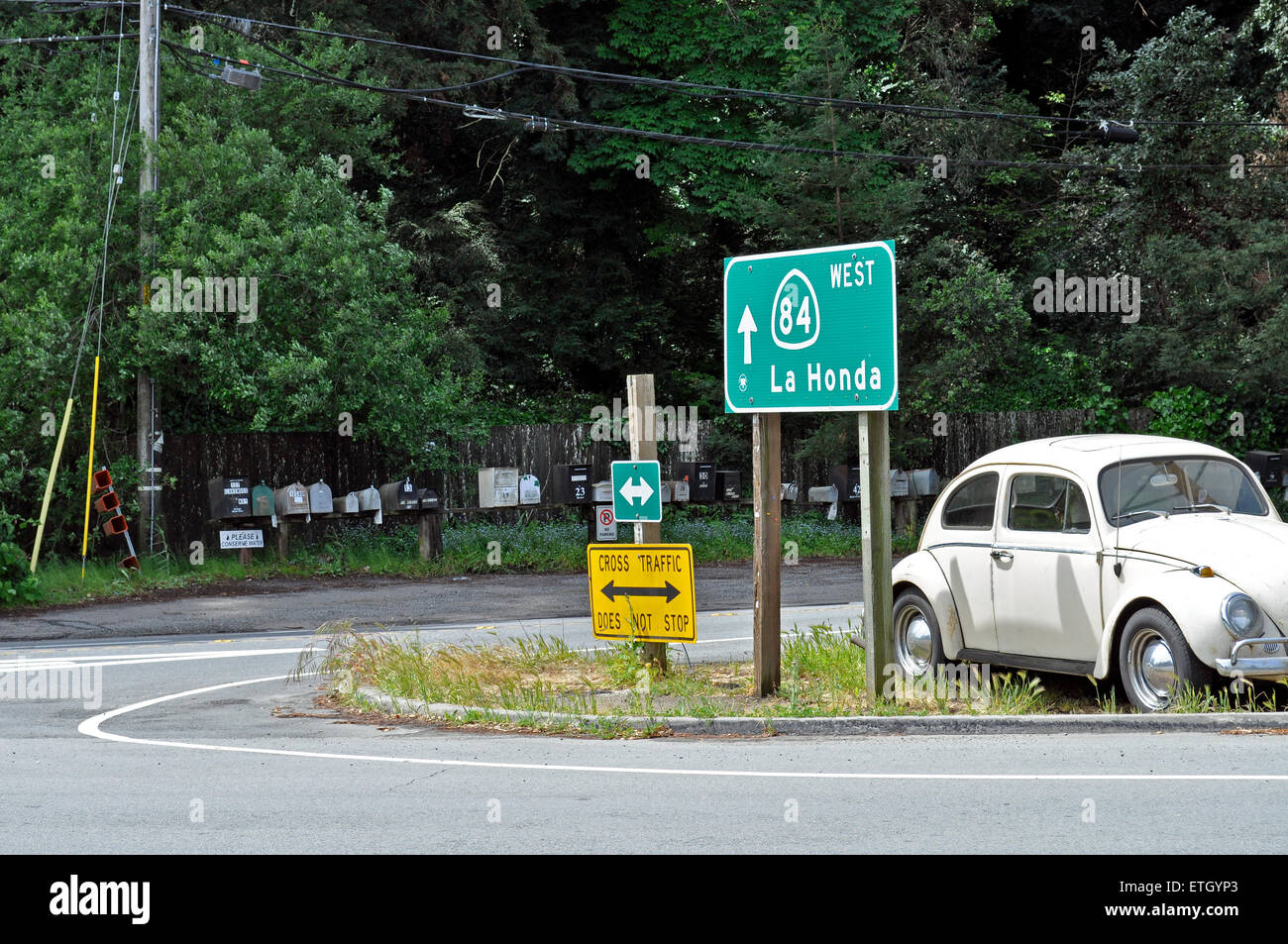 Intersection of 35, Skyline Boulevard and 84, La Honda road, California