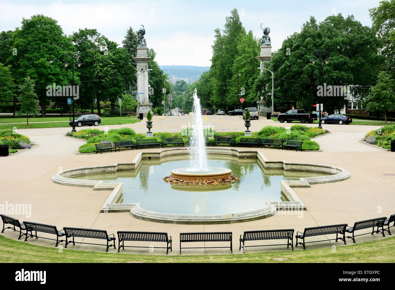 The Highland Park Entry Garden and Fountain in the East End of Pittsburgh, Pennsylvania. Stock Photo