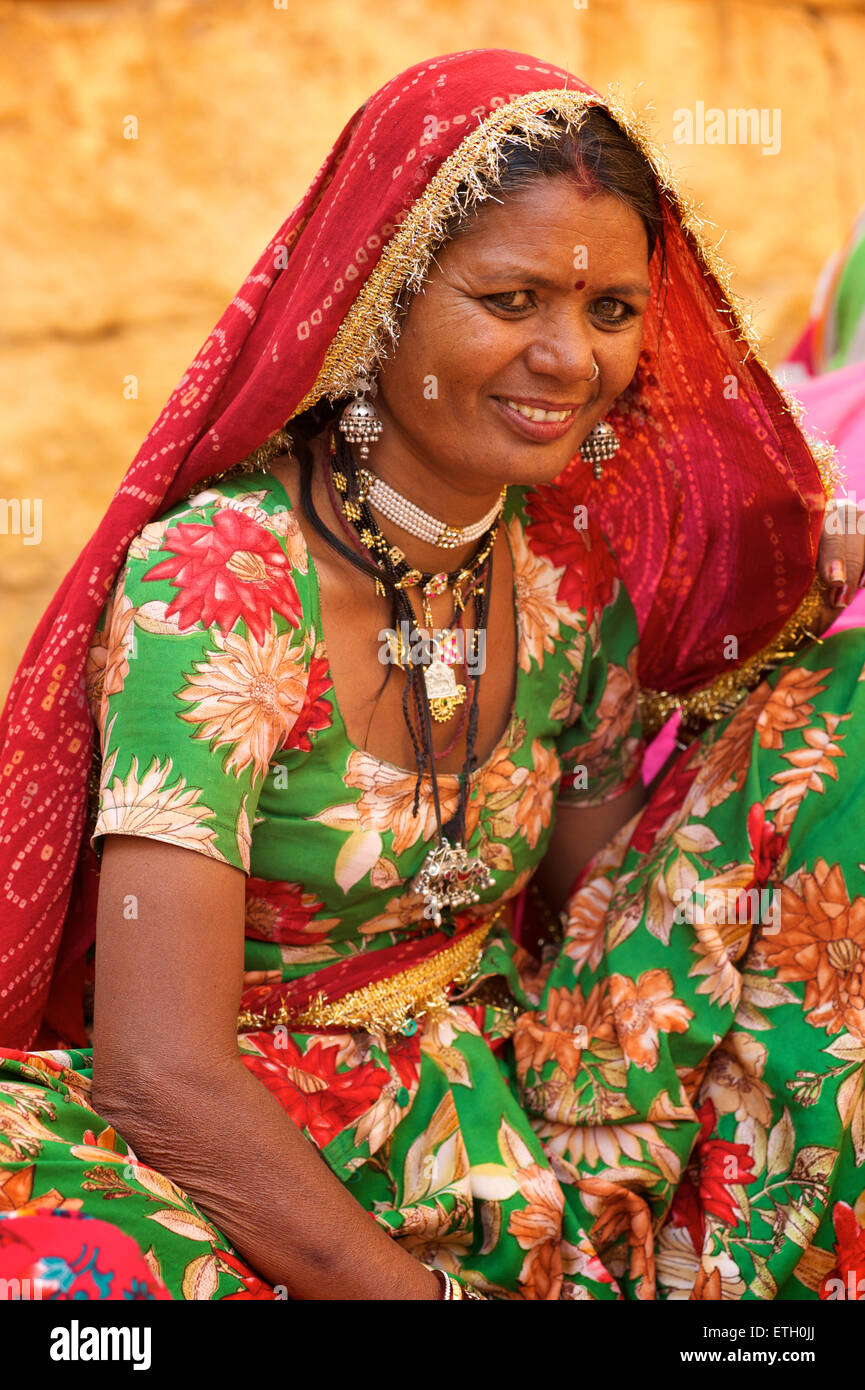 Portrait of a Rajasthani woman in distinctive Rajasthani dress and ...