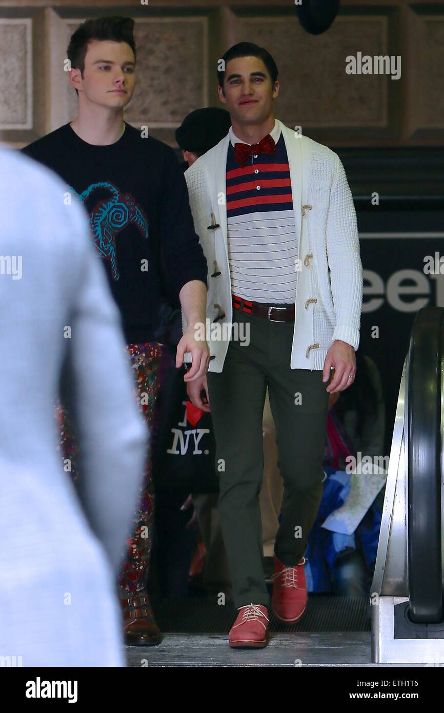 On Screen Couple Chris Colfer And Darren Criss Film Scenes For The Final Episode Of Glee Featuring Chris Colfer Darren Criss Where Los Angeles California United States When 20 Feb 2015 Credit Michael