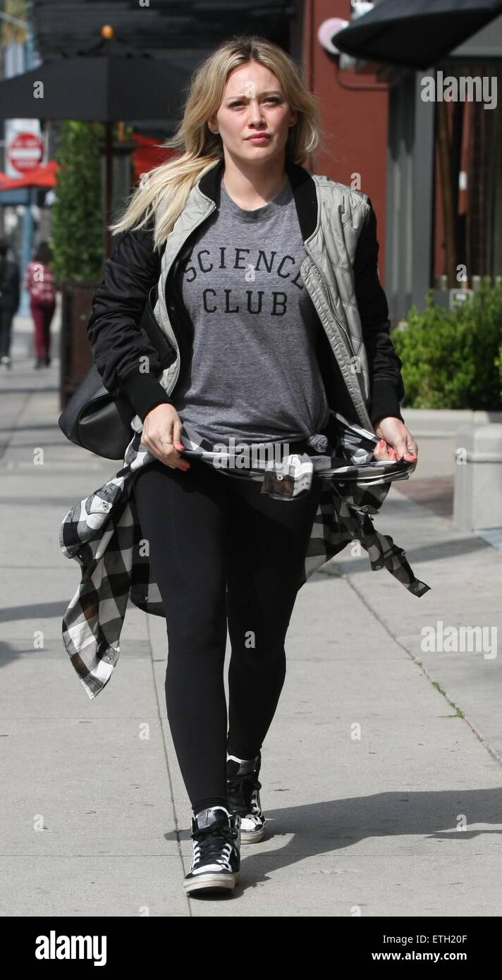 Hilary Duff spotted on her way to Anastasia Beverly Hills Salon carrying a Givenchy Antigona Leather Shopping Tote printed with a graphic of Bambi  Featuring: Hilary Duff Where: Los Angeles, California, United States When: 20 Feb 2015 Credit: Sharppix/WENN.com Stock Photo