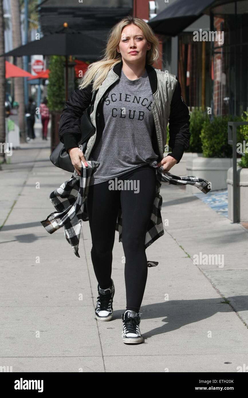 Hilary Duff spotted on her way to Anastasia Beverly Hills Salon carrying a Givenchy Antigona Leather Shopping Tote printed with a graphic of Bambi  Featuring: Hilary Duff Where: Los Angeles, California, United States When: 20 Feb 2015 Credit: Sharppix/WENN.com Stock Photo