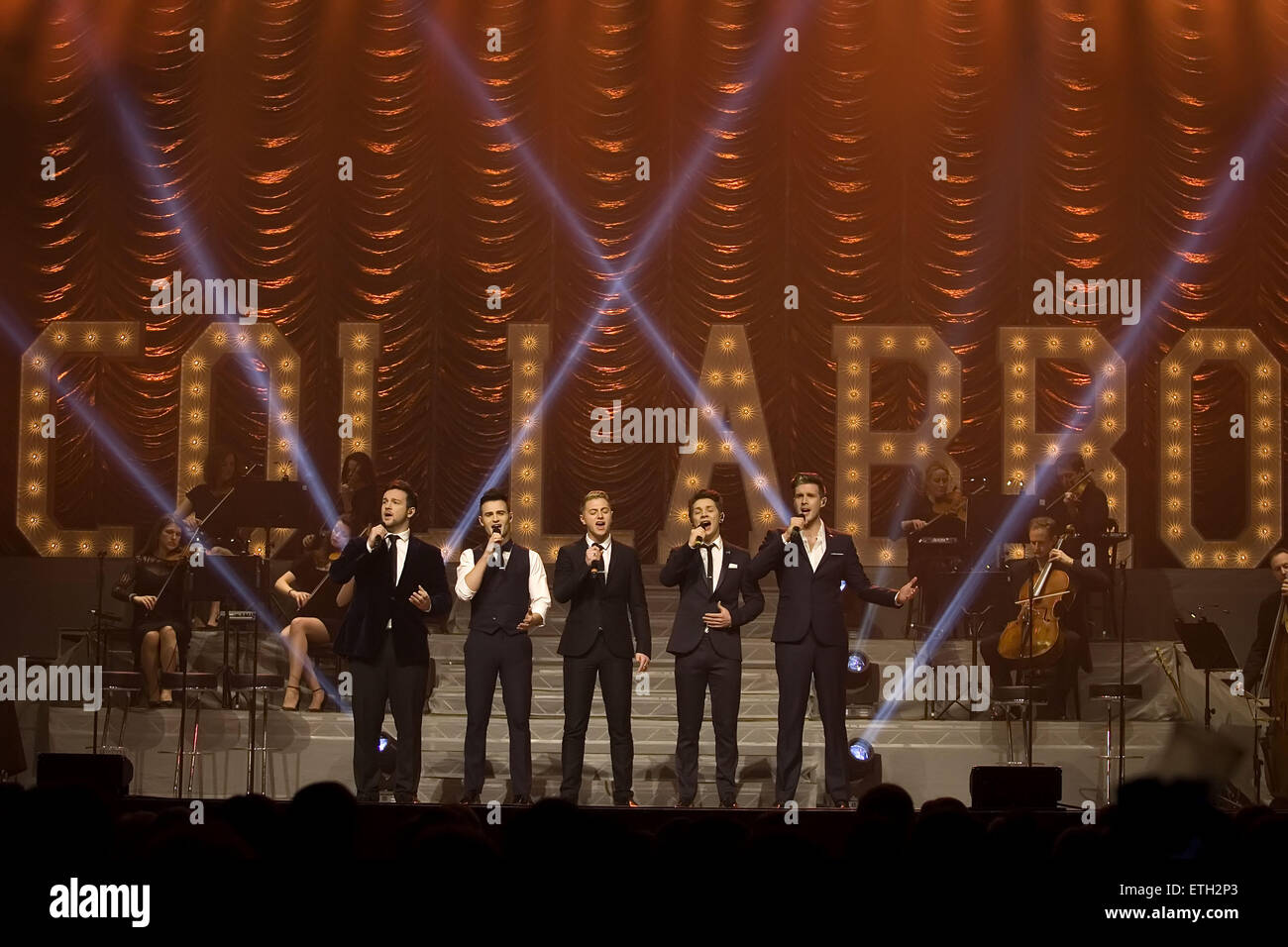 'Britain's Got Talent' winners Collabro headline at the Scottish Exhibition and Conference Centre (SECC)  Featuring: Michael Auger, Richard Hadfield, Jamie Lambert, Matt Pagan, Thomas Redgrave, Collabro Where: Glasgow, Scotland, United Kingdom When: 20 Feb 2015 Credit: Peter Kaminski/WENN.com Stock Photo