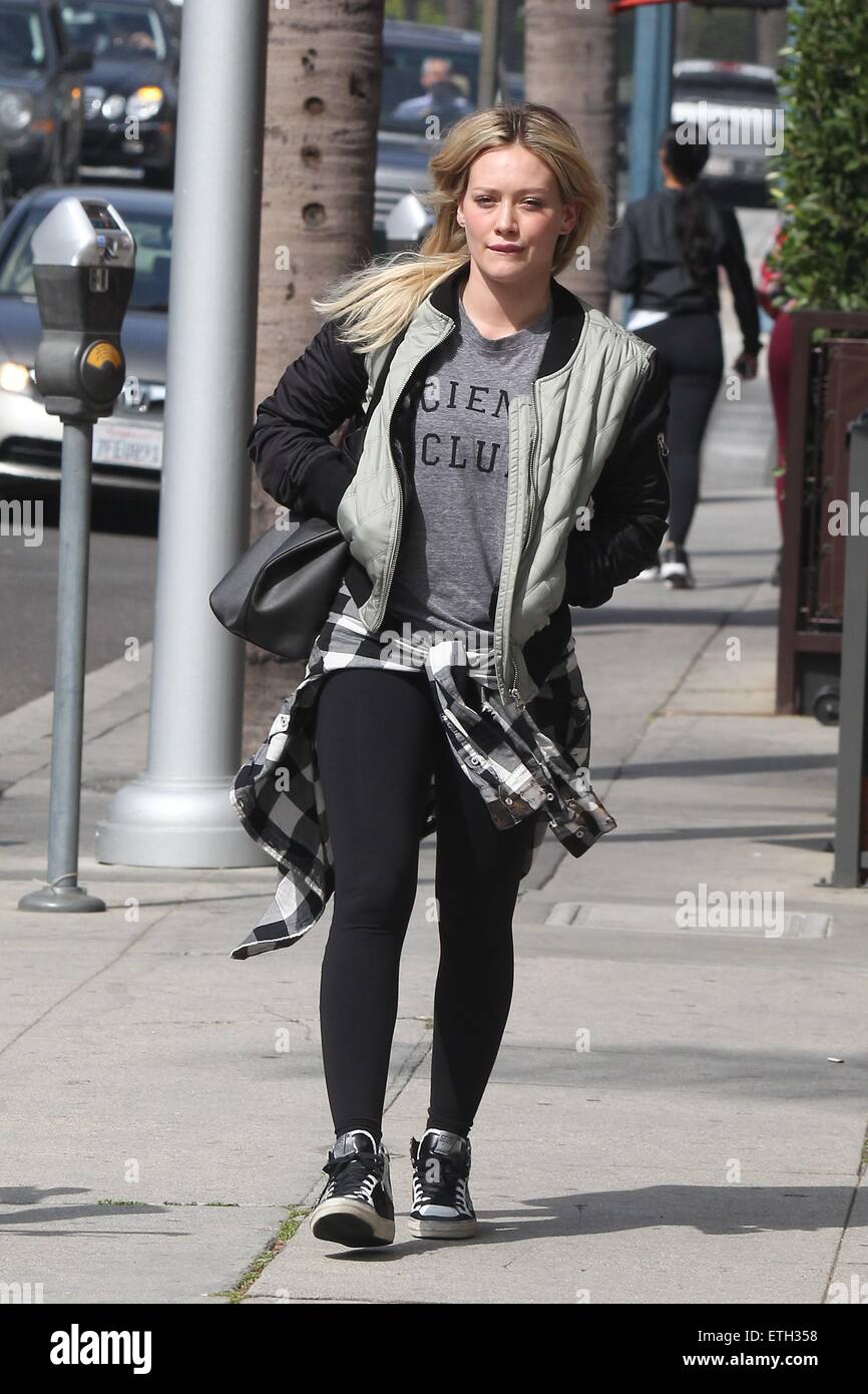 Hilary Duff spotted on her way to Anastasia Beverly Hills Salon carrying a Givenchy Antigona Leather Shopping Tote printed with a graphic of Bambi  Featuring: Hilary Duff Where: Los Angeles, California, United States When: 20 Feb 2015 Credit: WENN.com Stock Photo