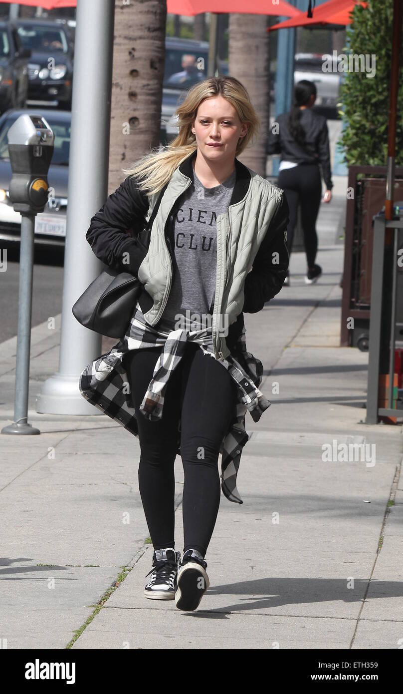 Hilary Duff spotted on her way to Anastasia Beverly Hills Salon carrying a Givenchy Antigona Leather Shopping Tote printed with a graphic of Bambi  Featuring: Hilary Duff Where: Los Angeles, California, United States When: 20 Feb 2015 Credit: WENN.com Stock Photo