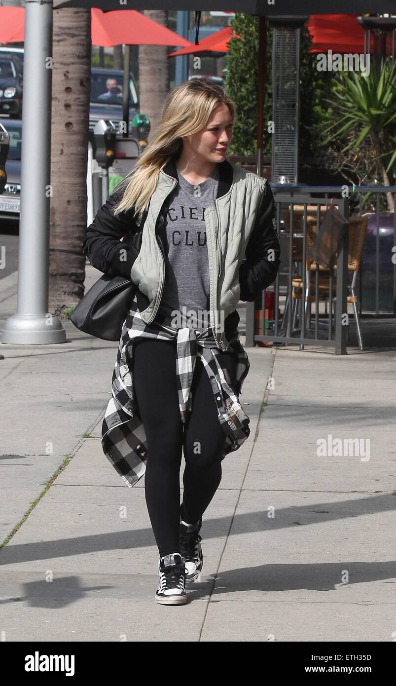 Hilary Duff spotted on her way to Anastasia Beverly Hills Salon carrying a Givenchy Antigona Leather Shopping Tote printed with a graphic of Bambi  Featuring: Hilary Duff Where: Los Angeles, California, United States When: 20 Feb 2015 Credit: WENN.com Stock Photo