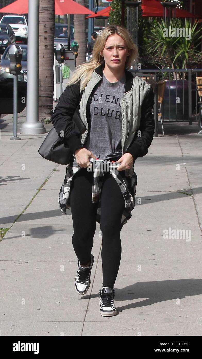 Hilary Duff spotted on her way to Anastasia Beverly Hills Salon carrying a Givenchy Antigona Leather Shopping Tote printed with a graphic of Bambi  Featuring: Hilary Duff Where: Los Angeles, California, United States When: 20 Feb 2015 Credit: WENN.com Stock Photo