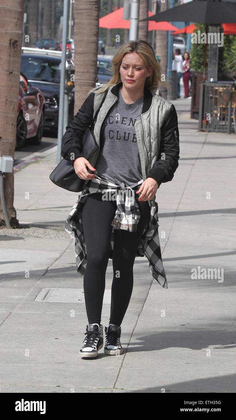 Hilary Duff spotted on her way to Anastasia Beverly Hills Salon carrying a Givenchy Antigona Leather Shopping Tote printed with a graphic of Bambi  Featuring: Hilary Duff Where: Los Angeles, California, United States When: 20 Feb 2015 Credit: WENN.com Stock Photo