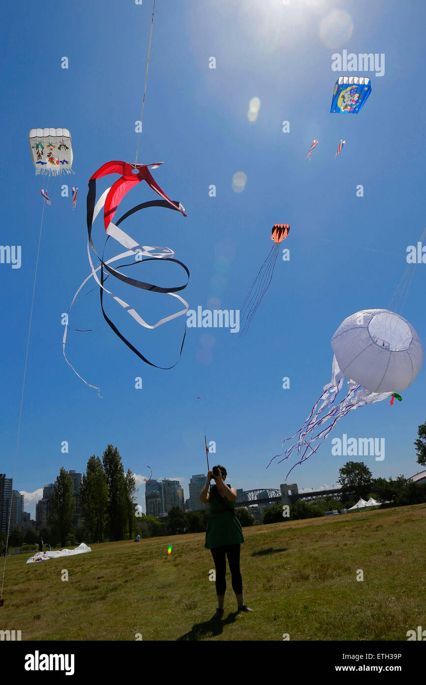Vancouver, Canada. 13th June, 2015. Different types of kites are seen
