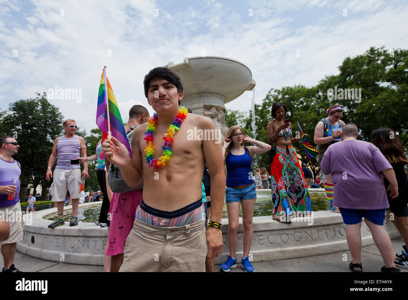 Saturday, June 13, 2015, Washington, DC USA: Thousands from Washington, DC's LGBT community gather on DuPont circle to kick off Capital Pride 2015 Stock Photo