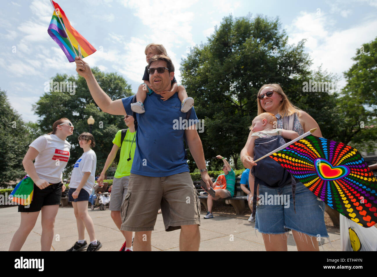 Saturday, June 13, 2015, Washington, DC USA: Thousands from Washington, DC's LGBT community gather on DuPont circle to kick off Capital Pride 2015 Stock Photo