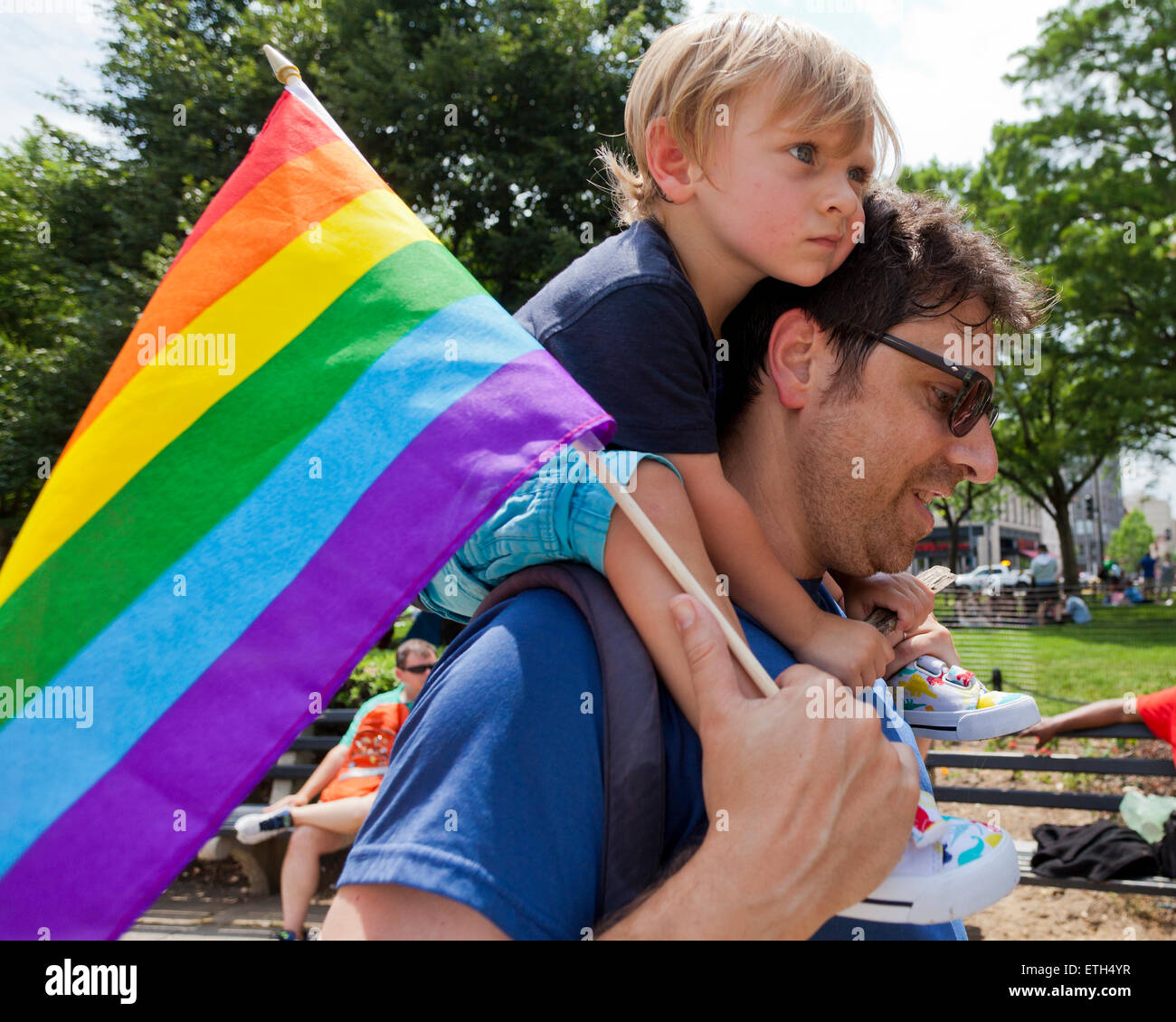 Saturday, June 13, 2015, Washington, DC USA: Thousands from Washington, DC's LGBT community gather on DuPont circle to kick off Capital Pride 2015 Stock Photo