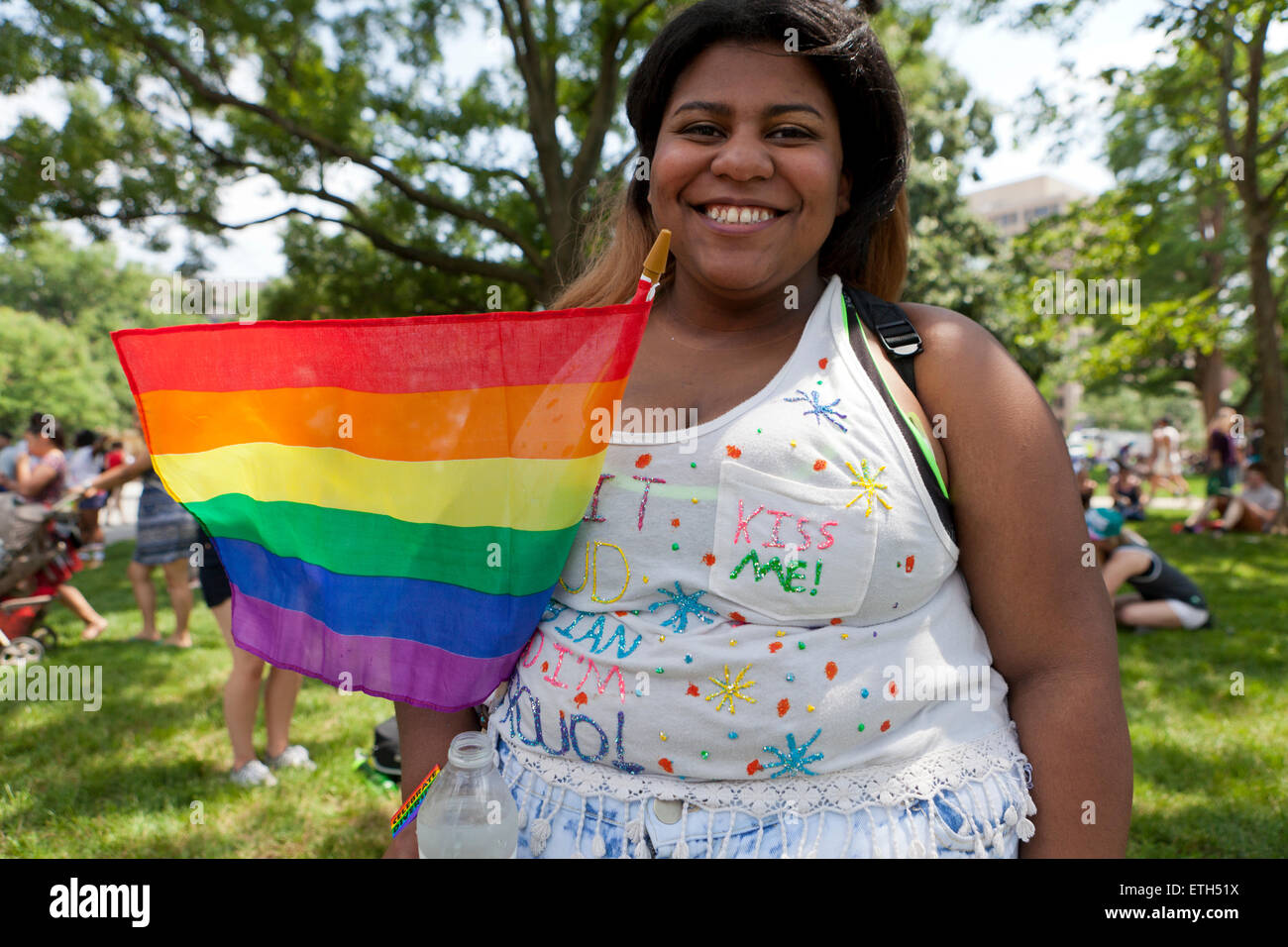 Saturday, June 13, 2015, Washington, DC USA: Thousands from Washington, DC's LGBT community gather on DuPont circle to kick off Capital Pride 2015 Stock Photo