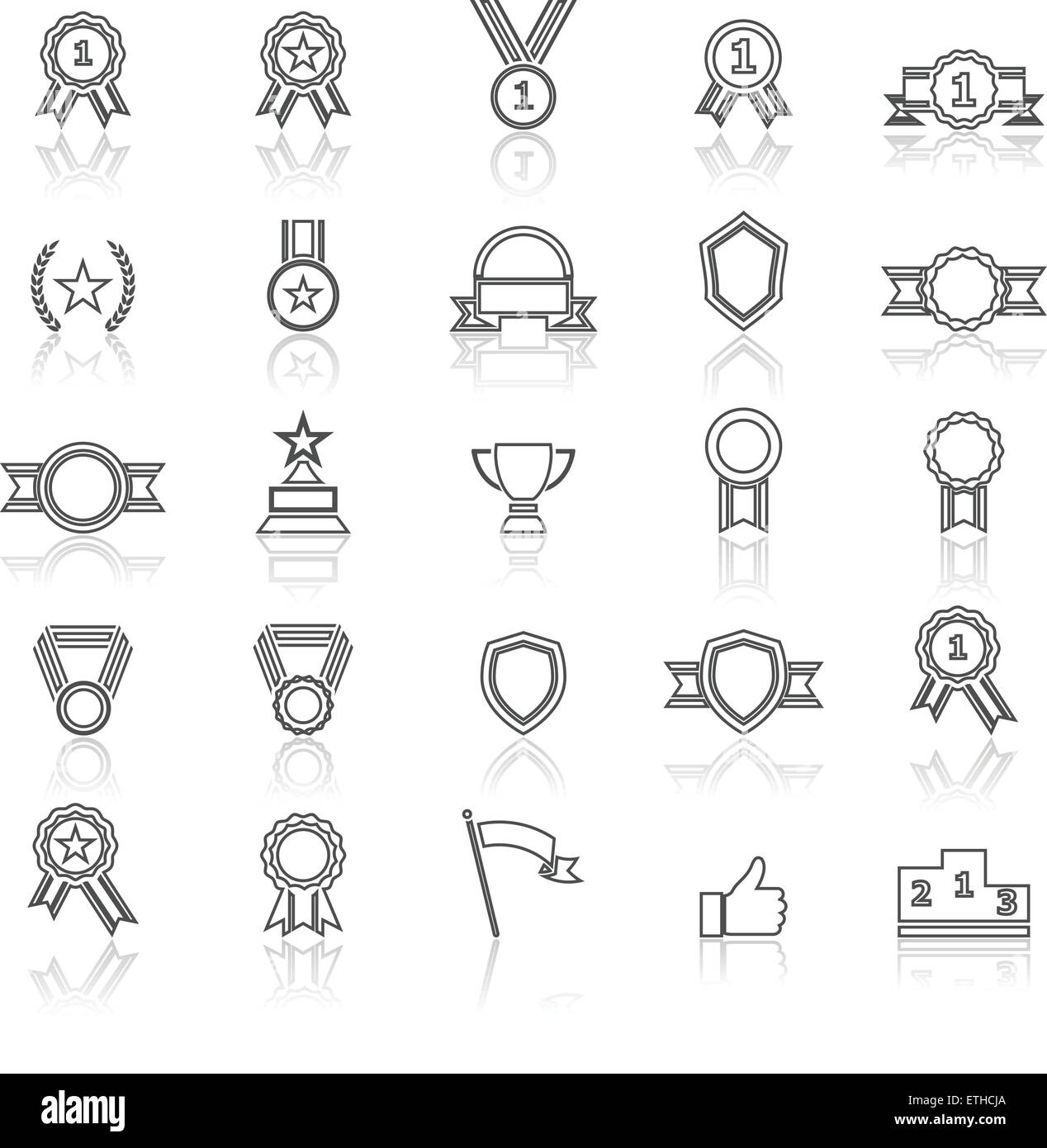 Award line icons with reflect on white, stock vector Stock Vector