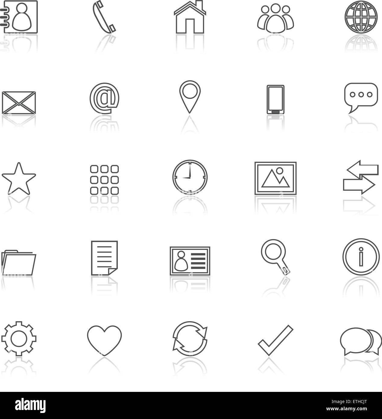 Contact line icons with reflect on white, stock vector Stock Vector