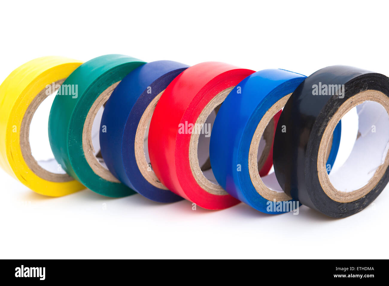 different color electrical tapes on white background Stock Photo Alamy