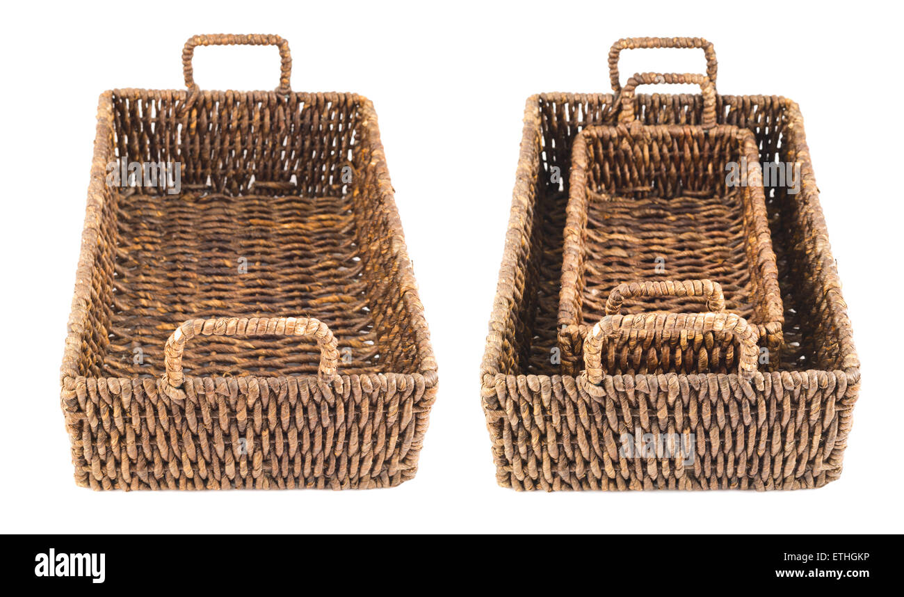 Two brown wicker baskets isolated Stock Photo Alamy