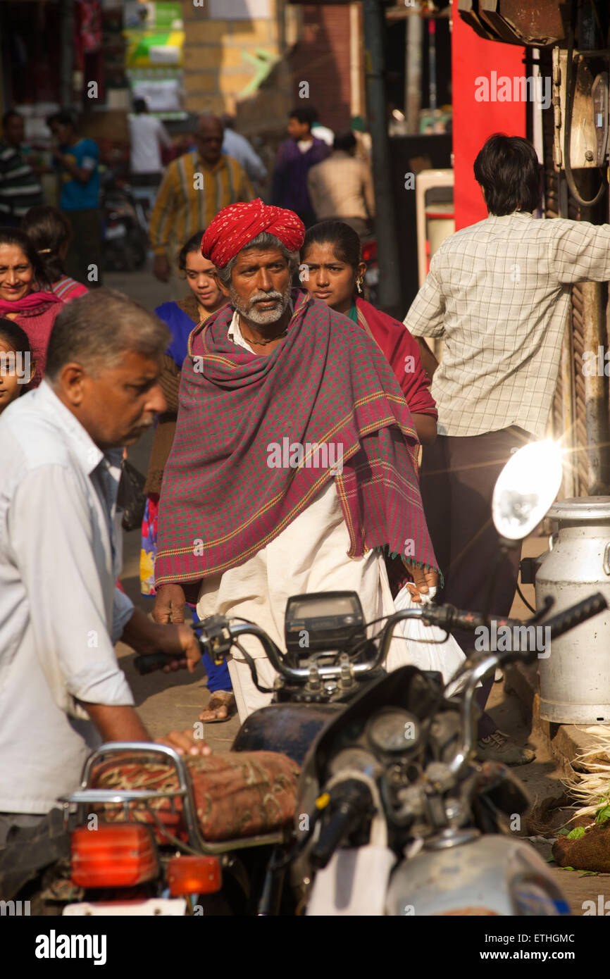 Busy Indian street scene, Jaisalmer, Rajasthan, India Stock Photo