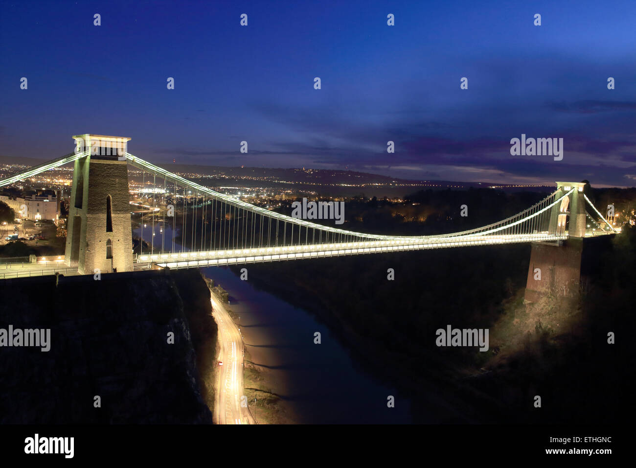 Clifton Suspension Bridge, Bristol, England, UK in evening light. Light
