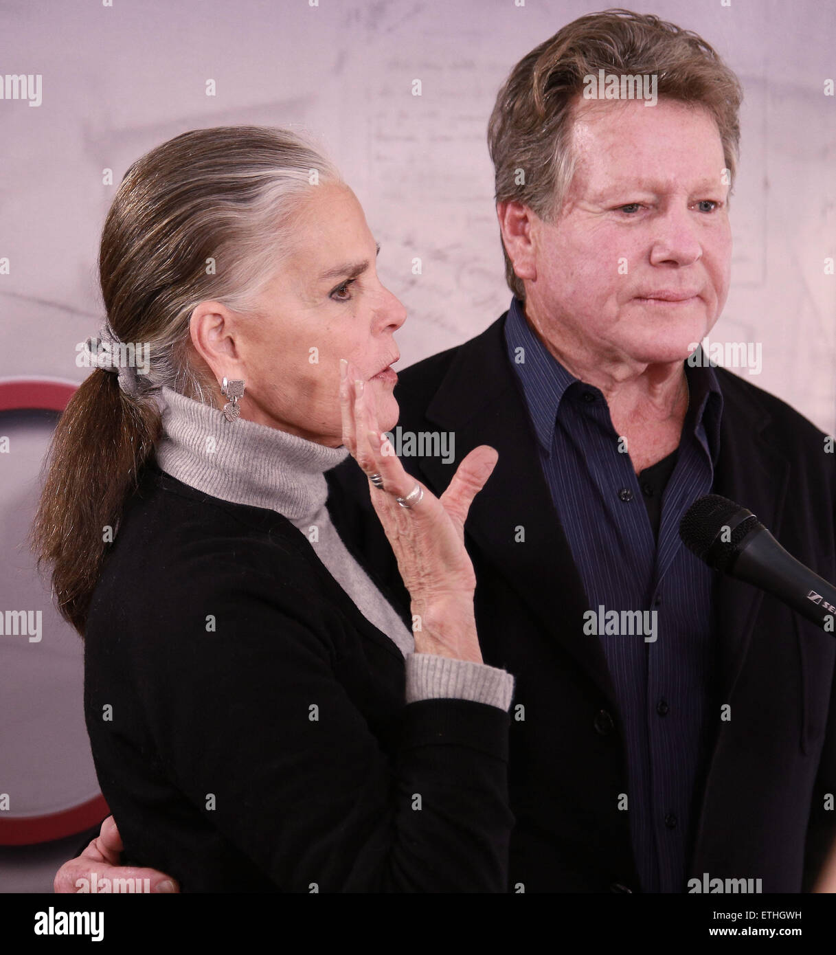The stars of the 1970 film Love Story reunite during rehearsals for the upcoming tour production of Love Letters, at Shetler Studios.  Featuring: Ali MacGraw, Ryan O'Neal Where: New York, New York, United States When: 24 Feb 2015 Credit: Joseph Marzullo/WENN.com Stock Photo