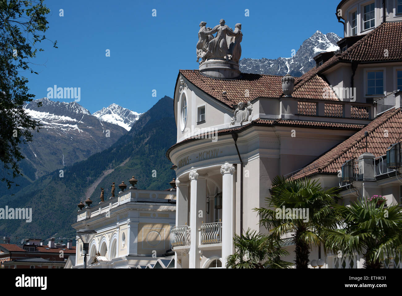 former health resort,Kurhaus of Meran Detail, Meran, South Tyrol province, Trentino-Alto Adige, Italy Stock Photo