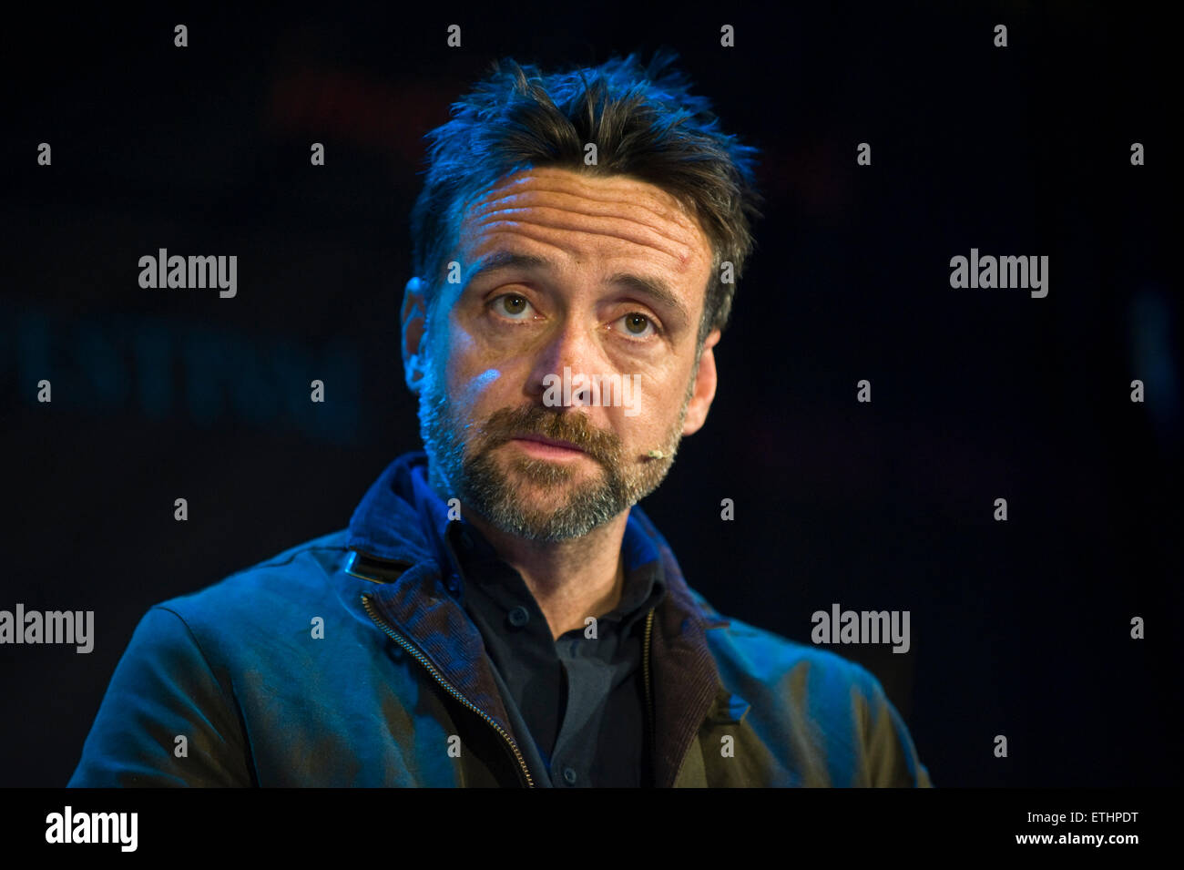Richard Harrington actor reading on stage during The Josephine Hart Poetry  Hour at Hay Festival 2015 Stock Photo - Alamy