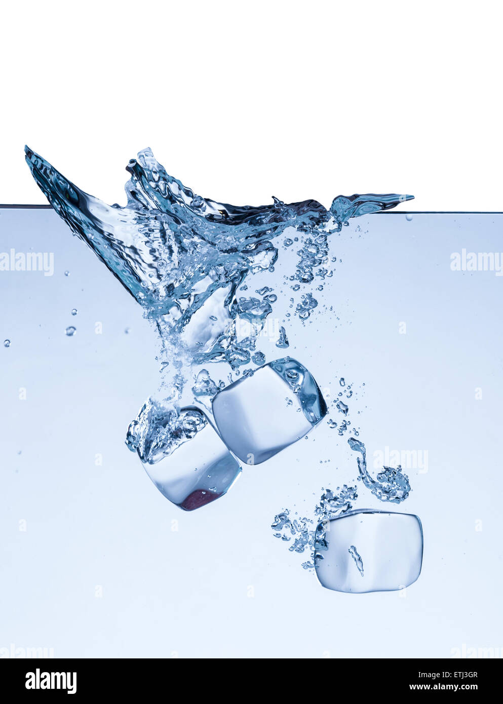 Falling ice cubes in water splashes isolated on white background Stock ...