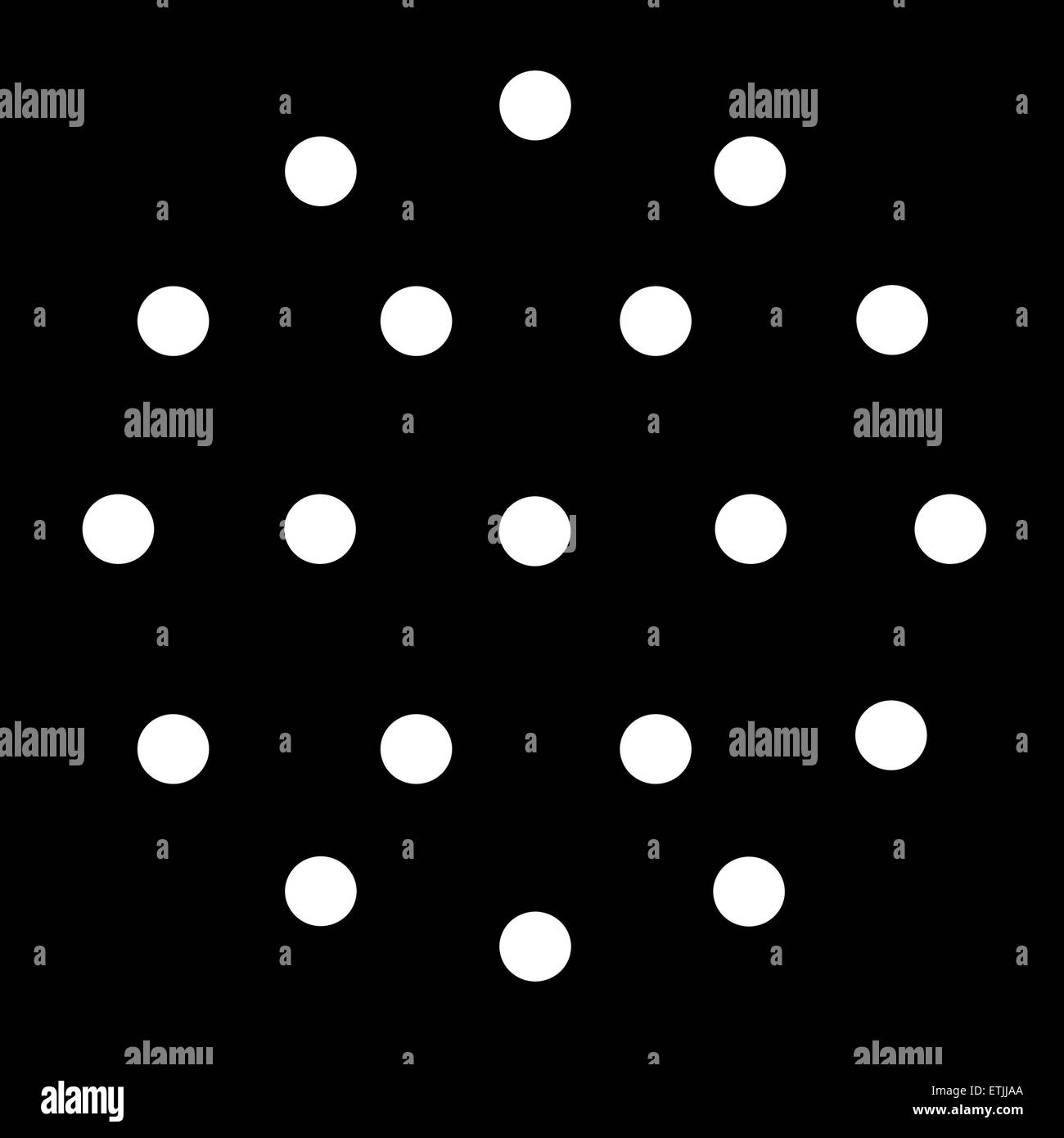 Circular geometric pattern made up of white dots on a black background Stock Photo