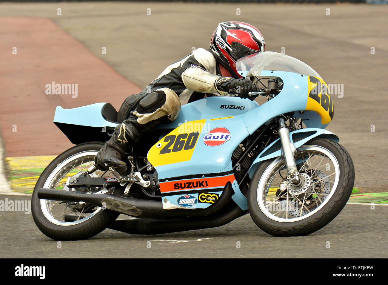 Historic motor-bike racing. Classic Racing Motorcycle Club CRMC - Classic Bike Race Meeting.. Croft Circuit Darlington 2016 Stock Photo