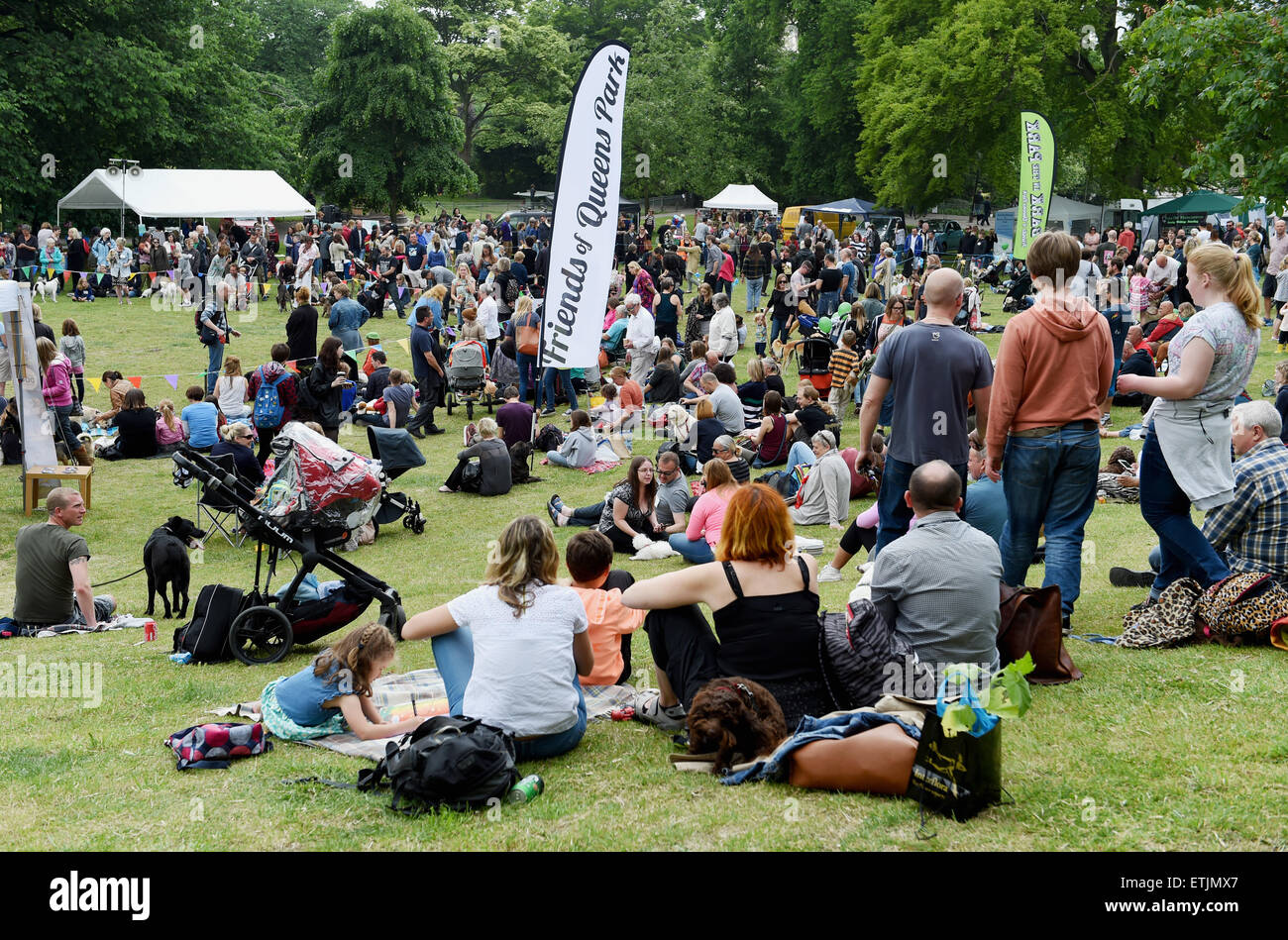 Brighton, UK. 14th June, 2015. Hundreds of dogs and their owners at the annual Bark in the Park Dog Show held at Queens Park in Brighton Stock Photo