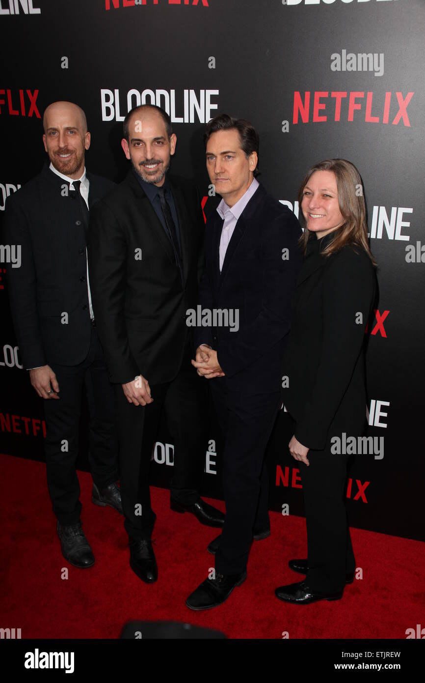 Premiere of the new Netflix original series 'Bloodline' at the SVA Theatre - Red Carpet Arrivals  Featuring: (L-R) Todd A. Kessler, Glenn Kessler, Daniel Zelman, Cindy Holland Where: New York City, New York, United States When: 03 Mar 2015 Credit: PNP/WENN.com Stock Photo