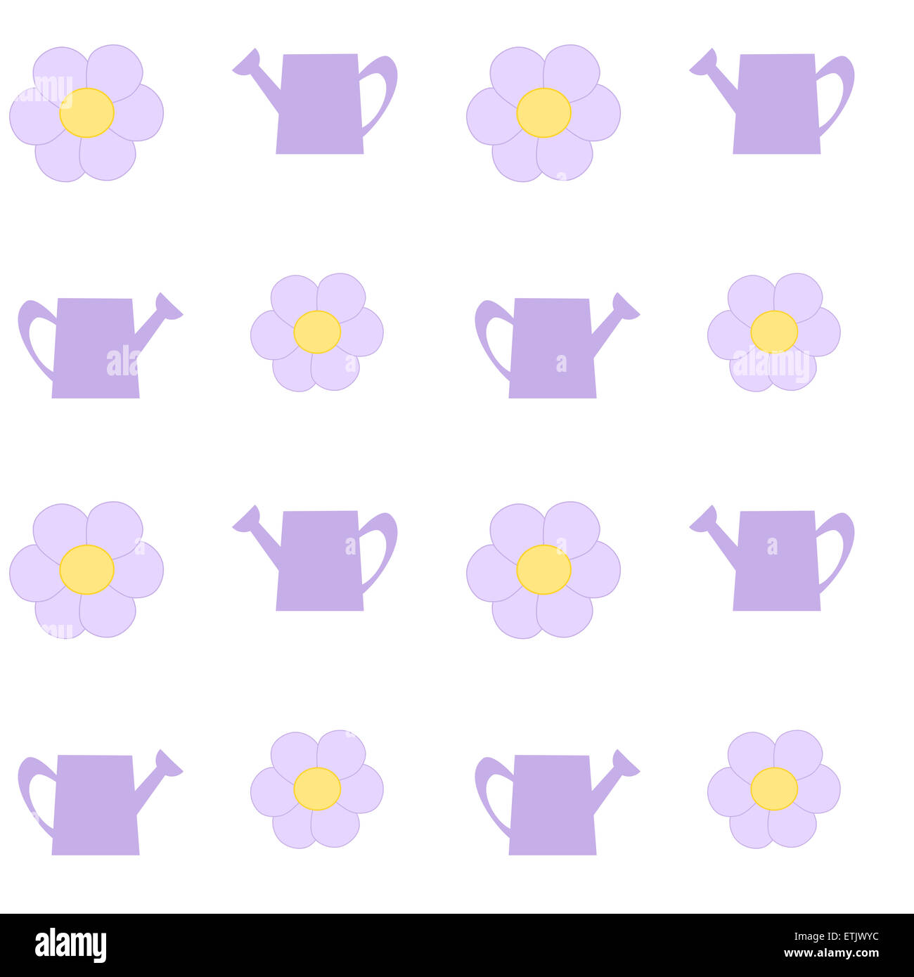 watering can with violet daisy flower seamless pattern Stock Photo