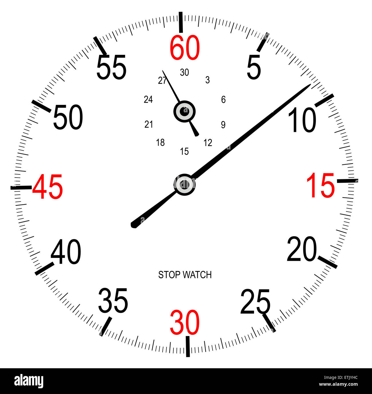 Stip watch face with second hand over a white background Stock Photo