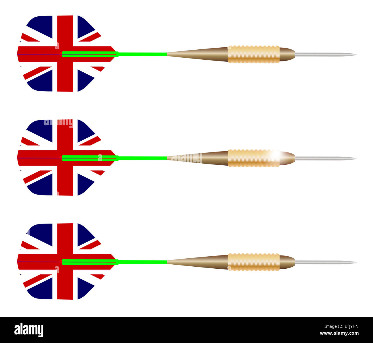A collection of three playing darts with Union Jack motif all over