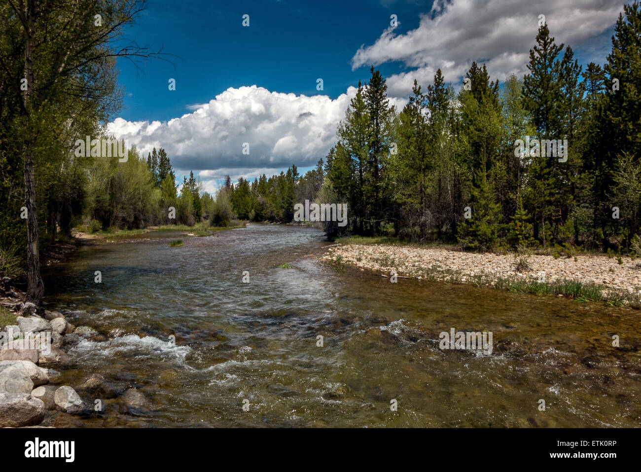 Pine Creek in the middle of Pinedale Wyoming. Stock Photo