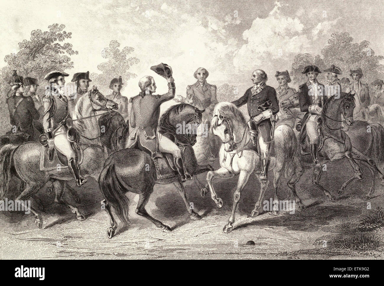 Surrender of General John Burgoyne to General Horatio Gates at the Battle of Saratoga during the American Revolutionary War, 1777 Stock Photo