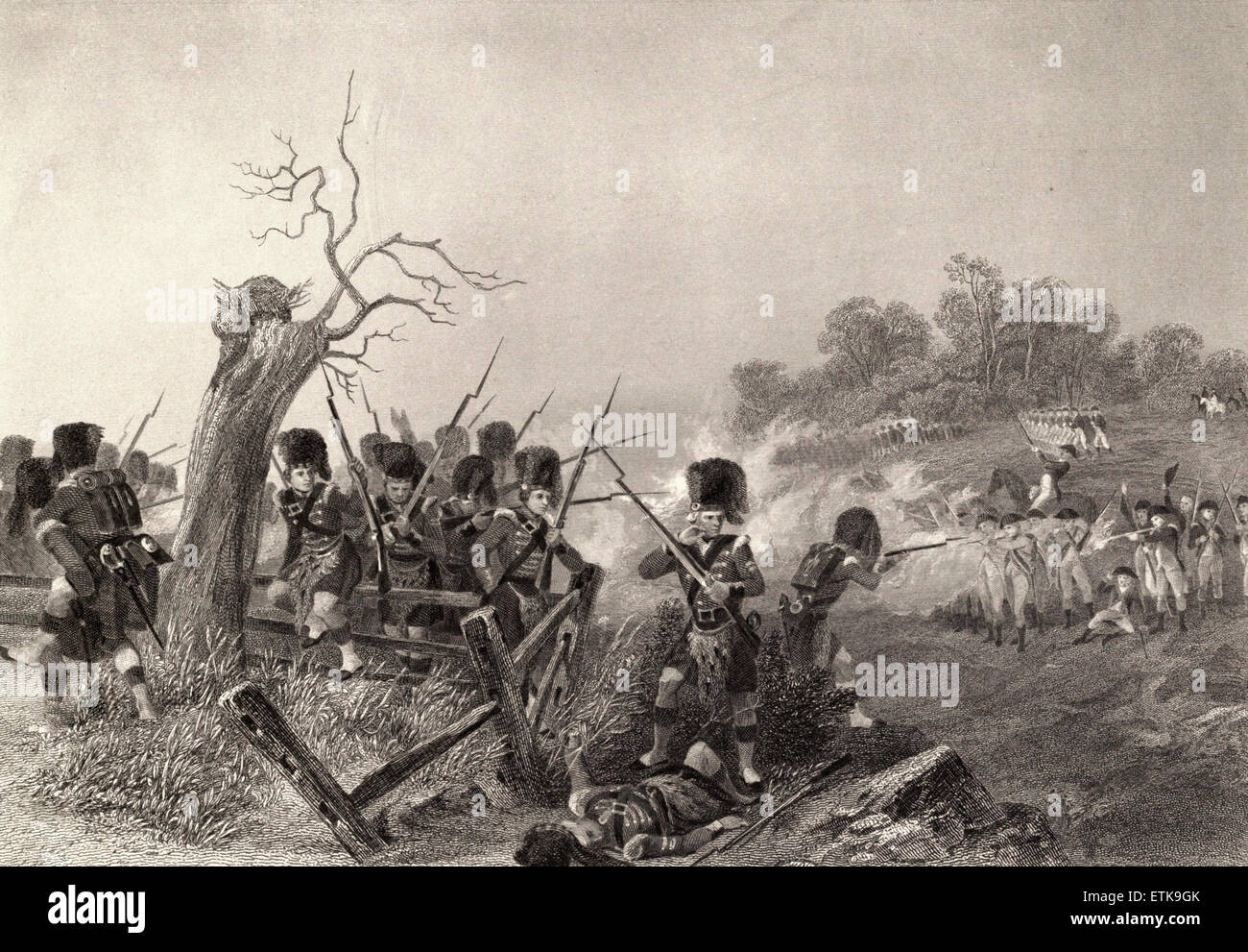 The Battle of Harlem Heights - fought during the New York and New Jersey campaign of the American Revolutionary War. The action took place in what is now the Morningside Heights and west into the future Harlem neighborhoods of northwestern Manhattan Island in New York Town on September 16, 1776. Stock Photo
