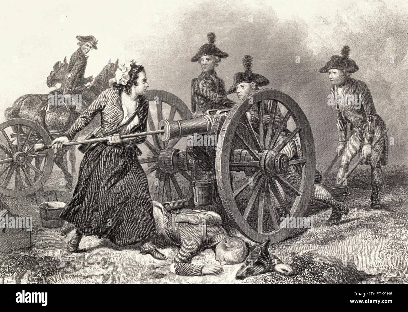 Molly Pitcher at the Battle of Monmouth, 1778, during the American Revolution Stock Photo