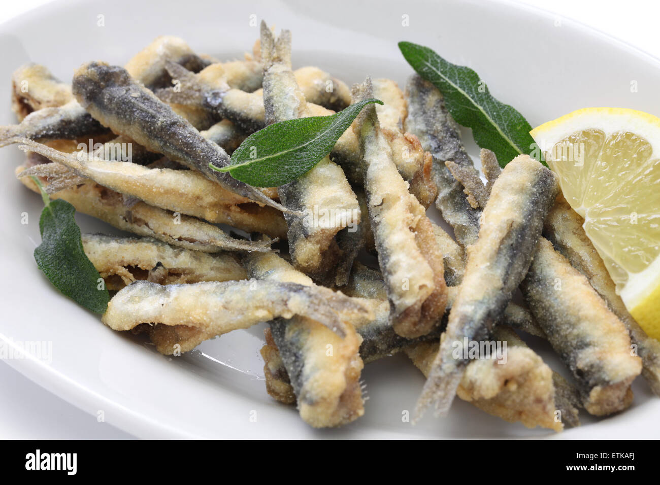 deep fried anchovies, boquerones fritos, acciughe fritte Stock Photo