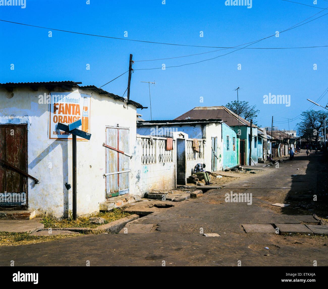 Detached houses and dirt street, Banjul, Gambia, West Africa Stock