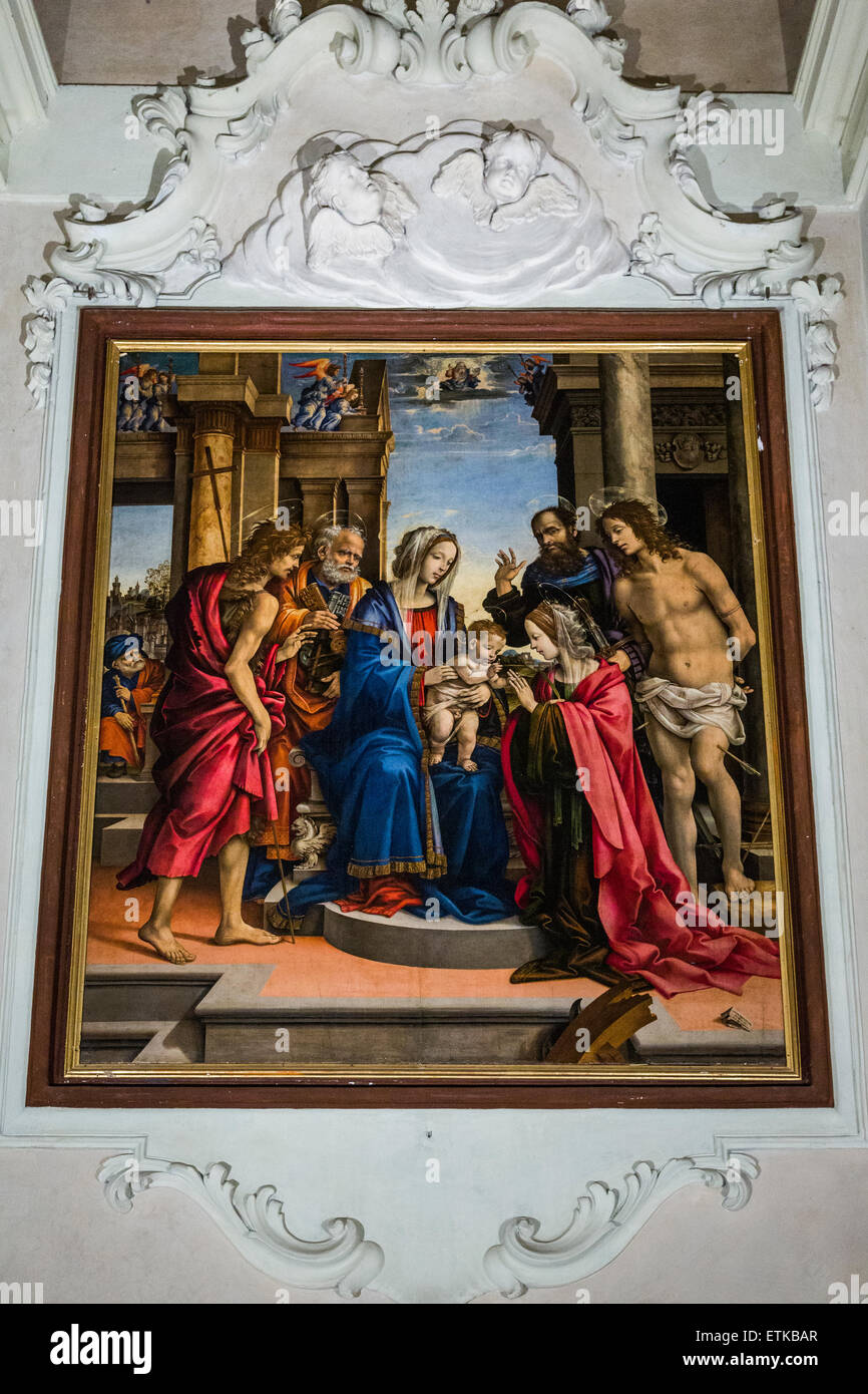 Mystical Marriage of St. Catherine by Filippino Lippi, Isolani Chapel of the Basilica di San Domenico, Bologna, Italy Stock Photo