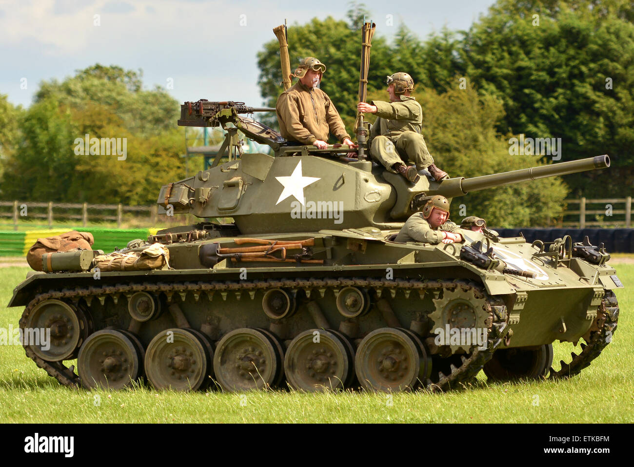 World War Two American Chaffee Tank and crew, World War Two tank display at the Croft Nostalgia Festival in Darlington Sat 5 - Sun 6 August 2016 Stock Photo